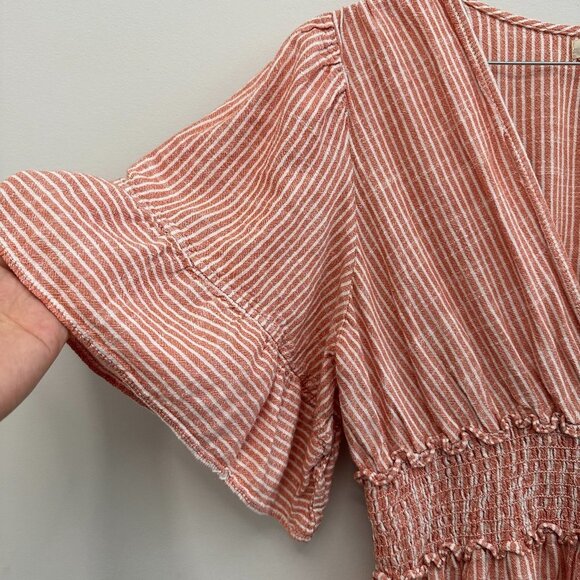 Max Studio Smocked Waist Stripe Tiered Mini Dress Peach Women's XL - Picture 6 of 12